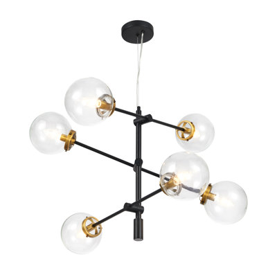 6 Light Sputnik Drum LED Chandelier with Hand Blown Glass Accents 6 Light Sputnik Drum LED Chandelier with Hand Blown Glass Accents